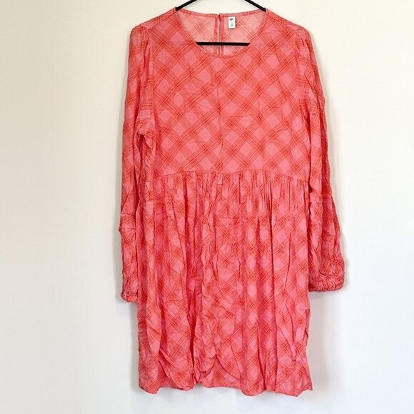 NWT BP Print Long Sleeve Dress in Pink and Orange Plaid - Size: Large - Picture 2 of 6